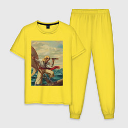 Пижама хлопковая мужская Моряк и подзорная труба, цвет: желтый