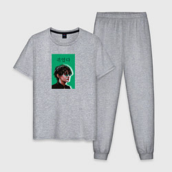 Пижама хлопковая мужская Техен зеленый, цвет: меланж