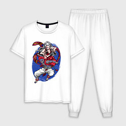 Пижама хлопковая мужская Клинок рассекающий демонов Акадза Даки Высшие Луны, цвет: белый