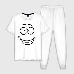 Пижама хлопковая мужская Счастливая улыбка крупно, цвет: белый