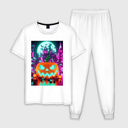 Пижама хлопковая мужская Halloween and Minecraft - pumpkin, цвет: белый