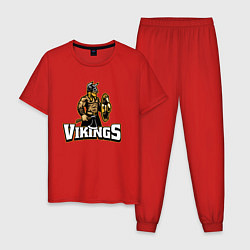 Пижама хлопковая мужская Vikings team, цвет: красный