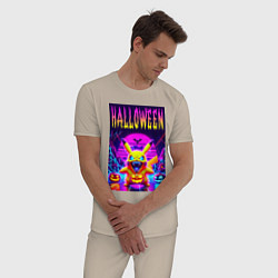 Пижама хлопковая мужская Pikachu - halloween vaporwave, цвет: миндальный — фото 2