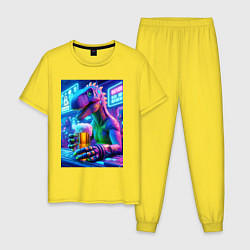 Мужская пижама Неоновый пивозавр за барной стойкой - нейроарт