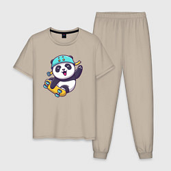 Пижама хлопковая мужская Skater panda, цвет: миндальный