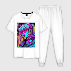 Пижама хлопковая мужская Кибер девчонка в розовых очках - нейроарт, цвет: белый