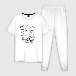Пижама хлопковая мужская Микки - приведение, цвет: белый
