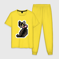 Мужская пижама Милая пиксельная кошка с розовым ошейником