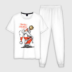 Мужская пижама Санта Клаус наполняет себя вином