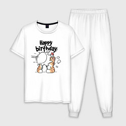 Пижама хлопковая мужская С днём рождения - котэ, цвет: белый