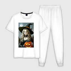 Мужская пижама Ведьма держит тыкву - хэллоуин