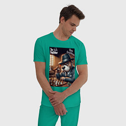 Пижама хлопковая мужская Партия в шахматы с крёстным отцом, цвет: зеленый — фото 2