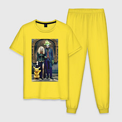 Пижама хлопковая мужская Семейный портрет с покемоном - готика, цвет: желтый