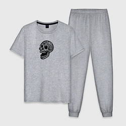 Пижама хлопковая мужская Смеющийся череп тату, цвет: меланж