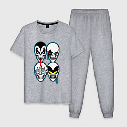 Пижама хлопковая мужская Kiss skulls, цвет: меланж