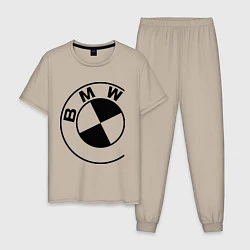 Пижама хлопковая мужская БМВ значок, цвет: миндальный