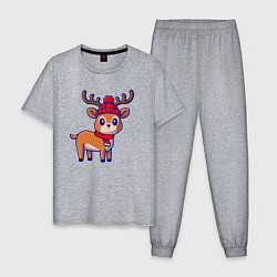 Пижама хлопковая мужская Зимний оленёнок, цвет: меланж
