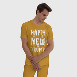Пижама хлопковая мужская Happy new Trump - motto, цвет: горчичный — фото 2