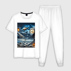 Мужская пижама Психоделический пейзаж с часами и рыбой