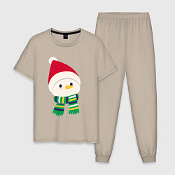 Мужская пижама Праздничный снеговик в красной шапочке