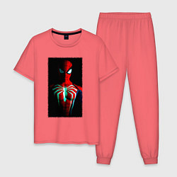 Пижама хлопковая мужская Новый человек паук в темноте, цвет: коралловый