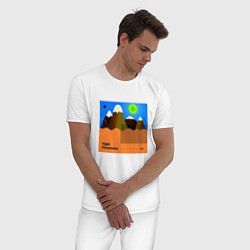 Пижама хлопковая мужская Ночные горы, цвет: белый — фото 2