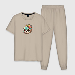 Пижама хлопковая мужская Череп в сомбреро, цвет: миндальный