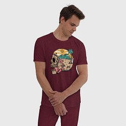 Пижама хлопковая мужская Skull summer, цвет: меланж-бордовый — фото 2