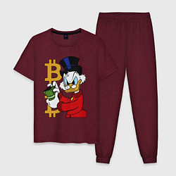 Пижама хлопковая мужская Duck tales - Scrooge bitcoin, цвет: меланж-бордовый