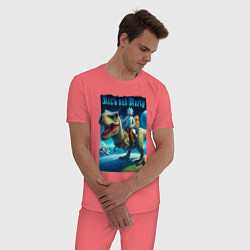 Пижама хлопковая мужская Рик и Морти верхом на тираннозавре, цвет: коралловый — фото 2