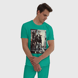 Пижама хлопковая мужская Dude bull terrier is a New Yorker, цвет: зеленый — фото 2