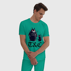 Пижама хлопковая мужская Totoro and black cat - anime, цвет: зеленый — фото 2