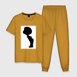 Пижама хлопковая мужская Силуэт поцелуй он - для пары, цвет: горчичный