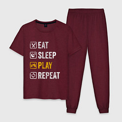 Пижама хлопковая мужская Eat - sleep - play - repeat, цвет: меланж-бордовый