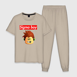 Пижама хлопковая мужская Sigma boy roblox head - мем Роблокс Сигма бой, цвет: миндальный
