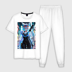 Пижама хлопковая мужская Лиса наемник в стиле Cyberpunk, цвет: белый