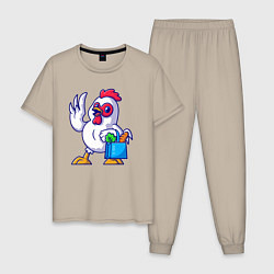 Пижама хлопковая мужская Петушок с продуктами, цвет: миндальный