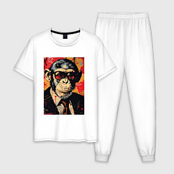 Пижама хлопковая мужская Деловой шимпанзе в смокинге, цвет: белый