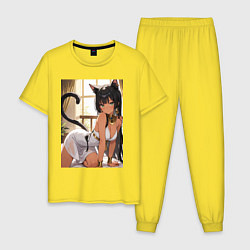Пижама хлопковая мужская Сфинкс в древнем Египте, цвет: желтый