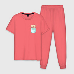 Пижама хлопковая мужская PuppyM in pocket, цвет: коралловый