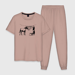 Пижама хлопковая мужская Banksy zebra, цвет: пыльно-розовый