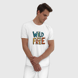Пижама хлопковая мужская Надпись Wild and free, цвет: белый — фото 2