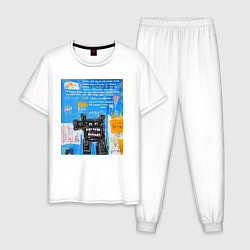 Пижама хлопковая мужская Абстрактная картина в стиле Баския, цвет: белый