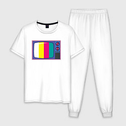 Пижама хлопковая мужская Ретро телевизор, цвет: белый