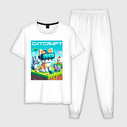 Пижама хлопковая мужская Catcraft - collaboration ai art, цвет: белый