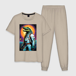 Пижама хлопковая мужская Крокодил бравый космонавт - нейроарт, цвет: миндальный