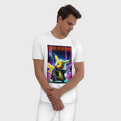 Пижама хлопковая мужская A nightmare from neon streets - Pikachu, цвет: белый — фото 2