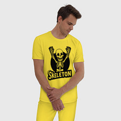Пижама хлопковая мужская Skeleton с поднятыми руками, цвет: желтый — фото 2