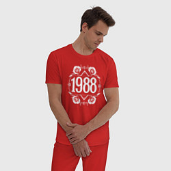 Пижама хлопковая мужская 1988 в цветах, цвет: красный — фото 2