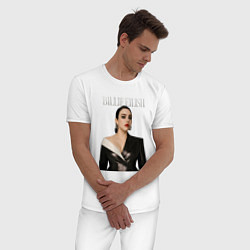 Пижама хлопковая мужская Билли Айлиш в черном костюме, цвет: белый — фото 2